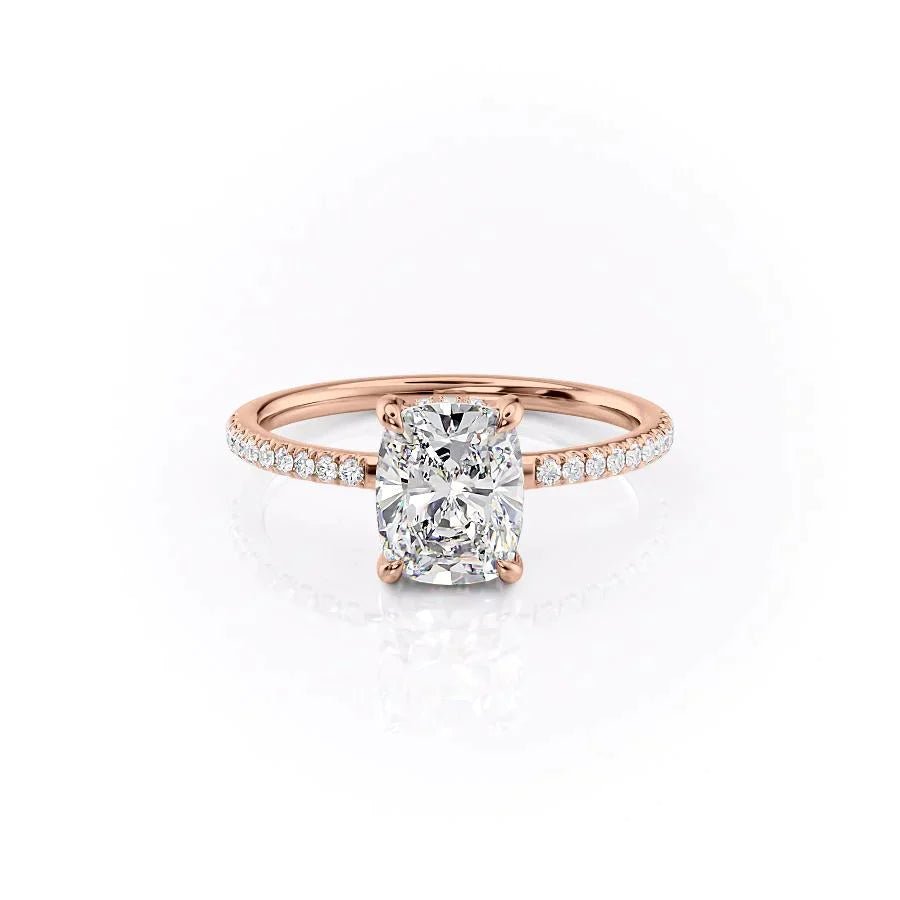 The Mandy Set  With A 2.5 Carat E. Cushion 14K Rose Gold Moissanite