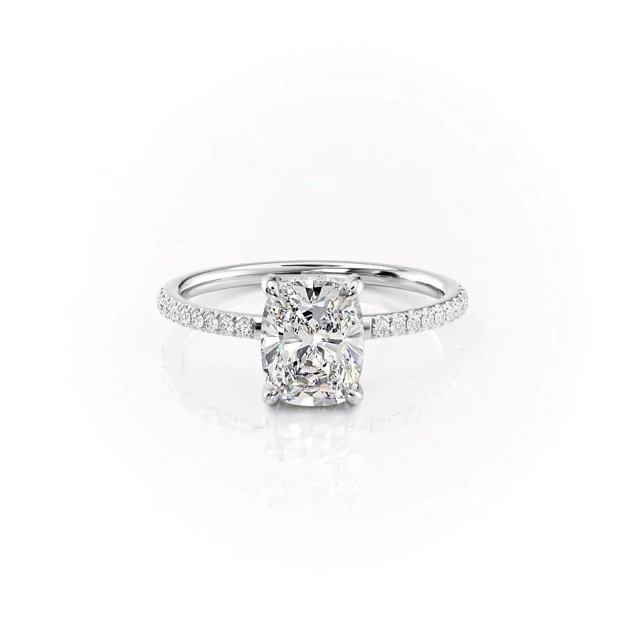 The Mandy Set  With A 2.5 Carat E. Cushion 14K White Gold Moissanite