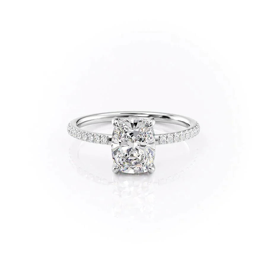 The Mandy Set  With A 1 Carat E. Cushion 14K White Gold Moissanite