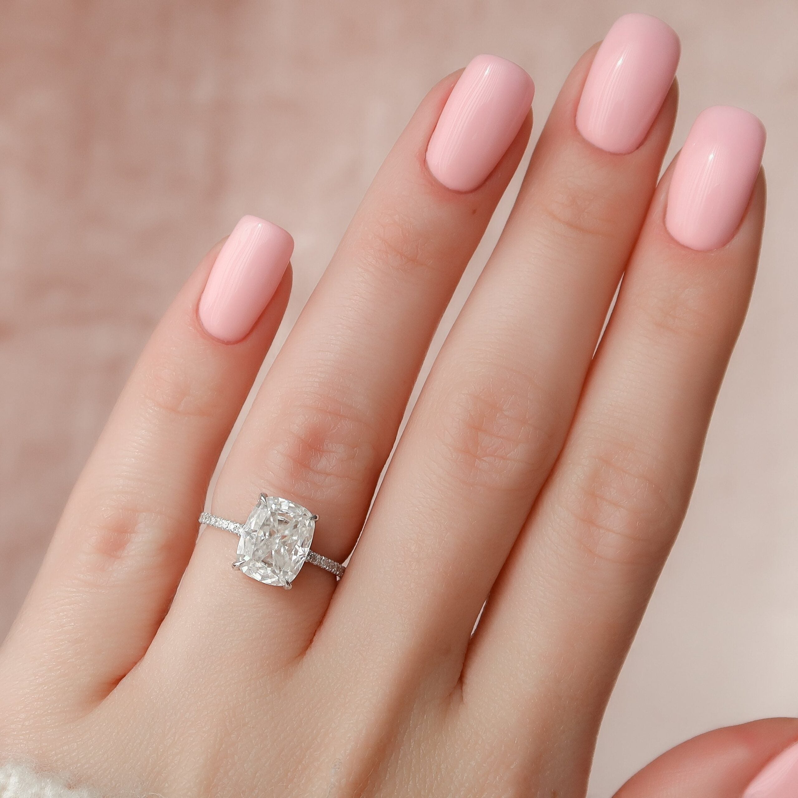 The Mandy Set  With A 1 Carat E. Cushion 14K White Gold Moissanite