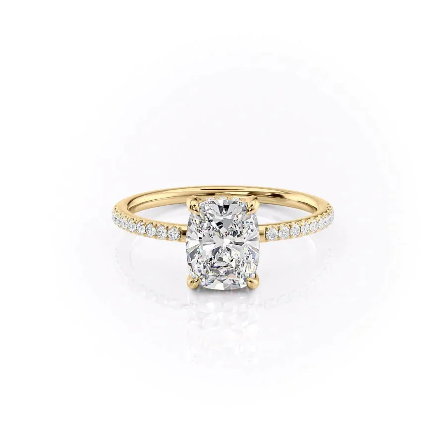 The Mandy Set  With A 1 Carat E. Cushion 18K Yellow Gold Moissanite