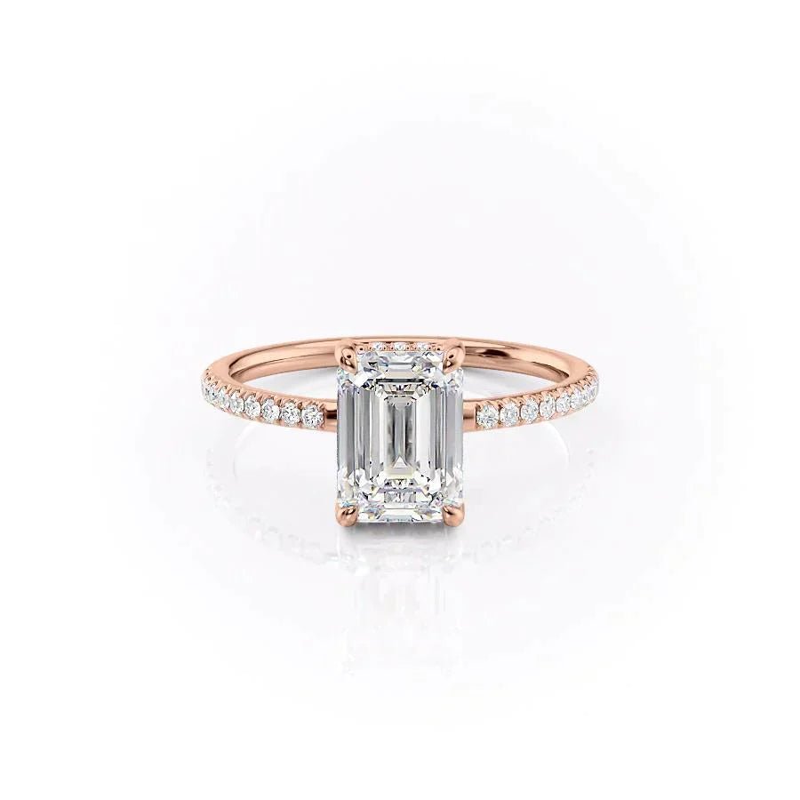 The Mandy Set  With A 1.5 Carat Emerald 14K Rose Gold Moissanite