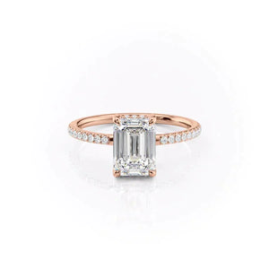The Mandy Set  With A 3.5 Carat Emerald 14K Rose Gold Moissanite