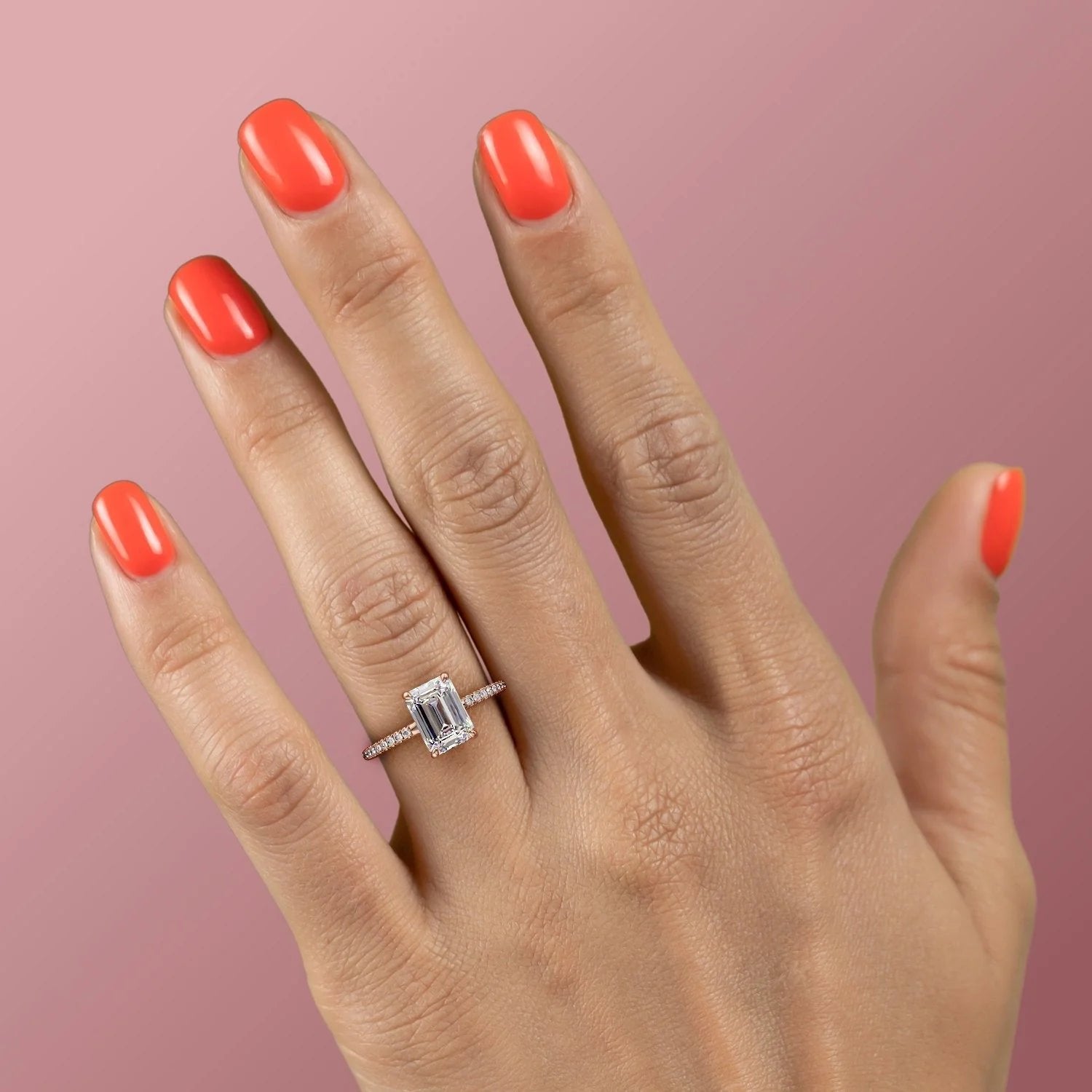 The Mandy Set  With A 2.5 Carat Emerald 14K Rose Gold Moissanite