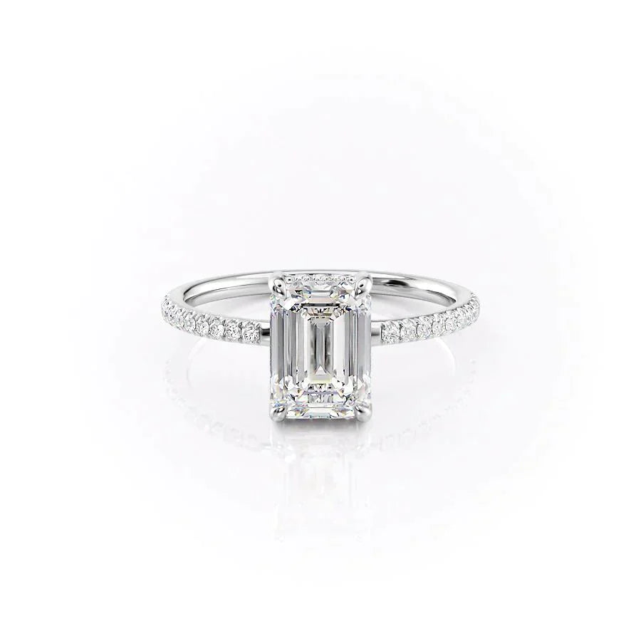 The Mandy Set  With A 3 Carat Emerald 14K White Gold Moissanite