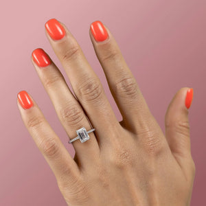 The Mandy Set  With A 3.5 Carat Emerald 14K White Gold Moissanite