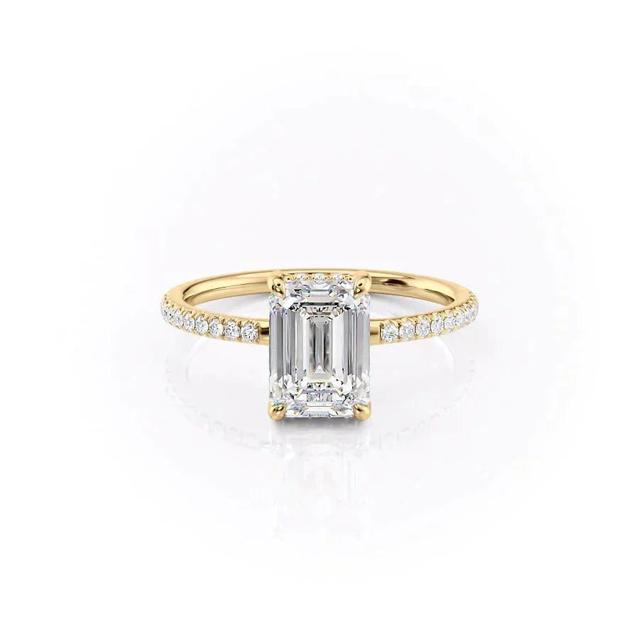 The Mandy Set  With A 4.5 Carat Emerald 14K Yellow Gold Moissanite