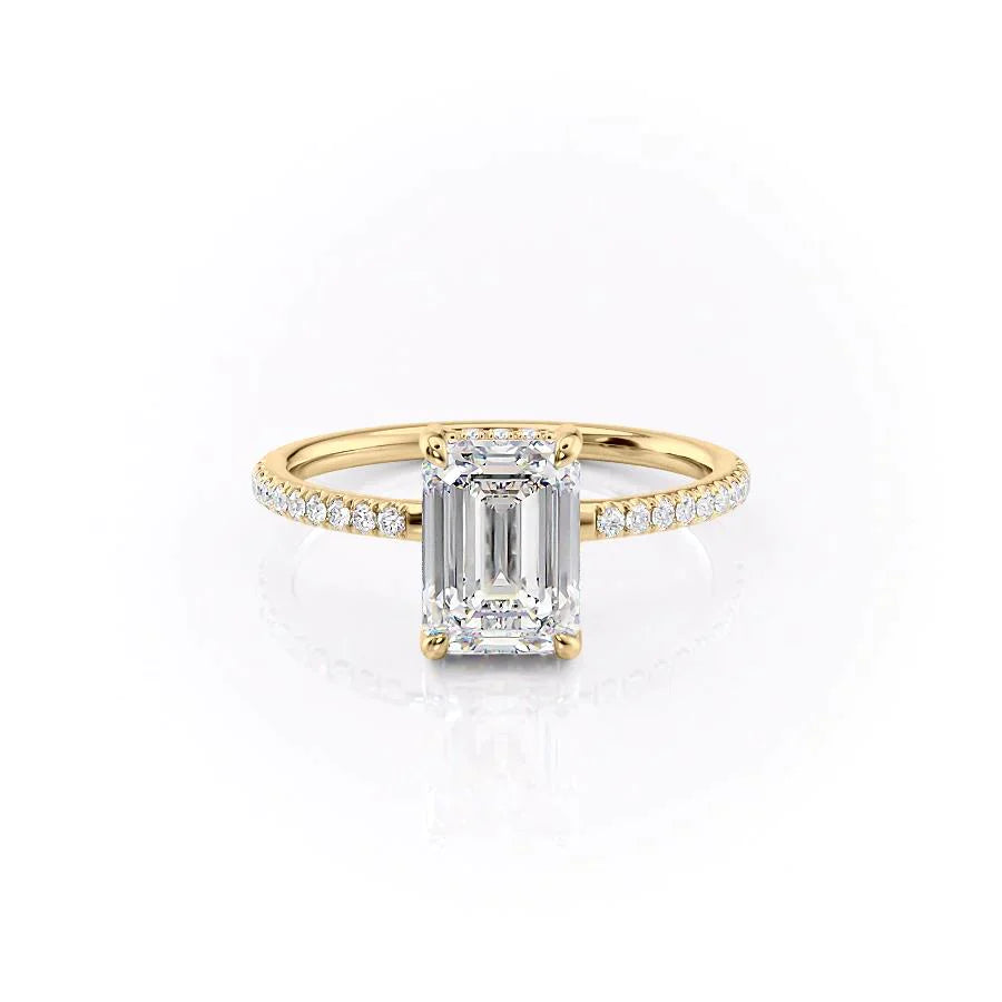 The Mandy Set  With A 1 Carat Emerald 14K Yellow Gold Moissanite