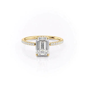The Mandy Set  With A 3 Carat Emerald 18K Yellow Gold Moissanite