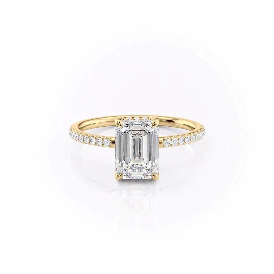 The Mandy Set  With A 3.5 Carat Emerald 14K Yellow Gold Moissanite