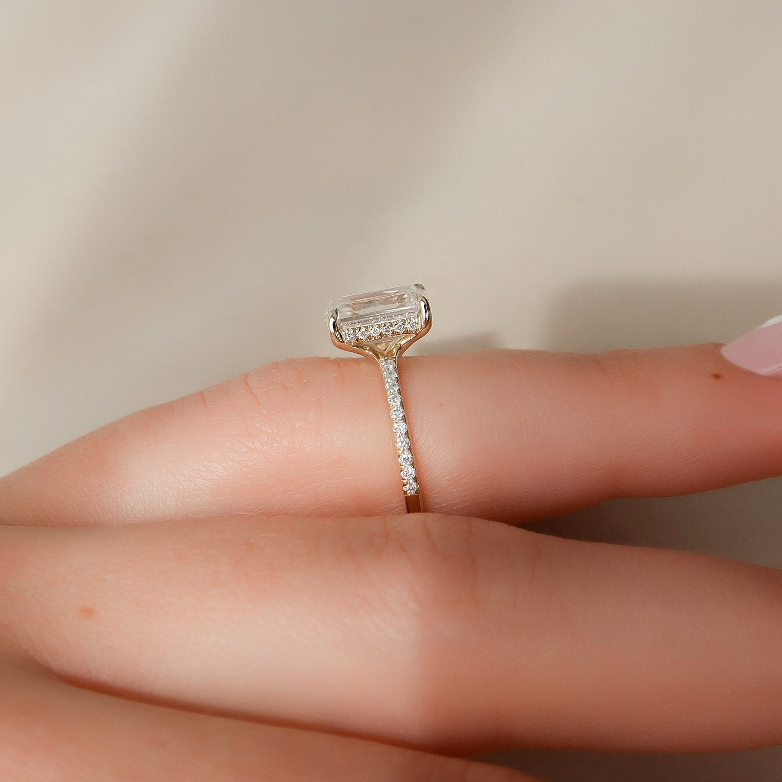 The Mandy Set  With A 3.5 Carat Emerald 14K Yellow Gold Moissanite