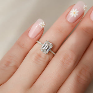 The Mandy Set  With A 3 Carat Emerald 14K Yellow Gold Moissanite
