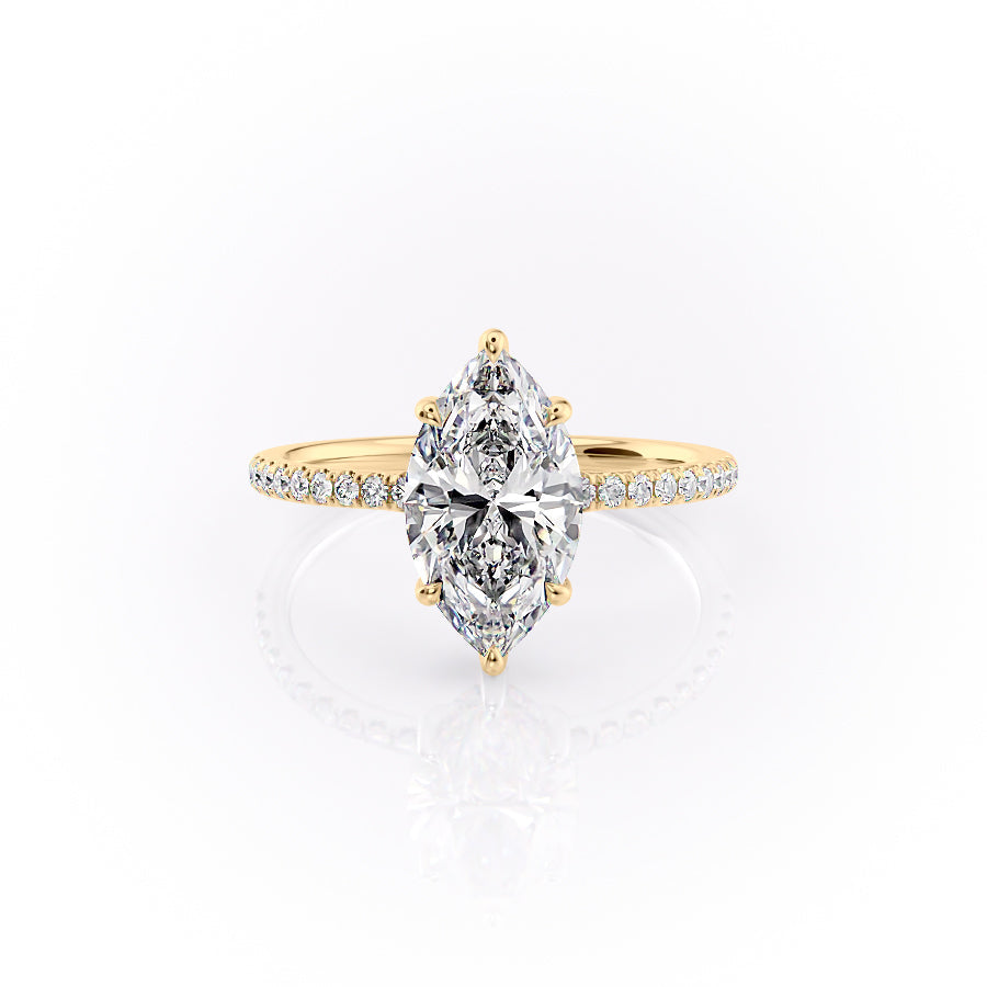 The Mandy Set  With A 1 Carat Marquise 14K Yellow Gold Moissanite