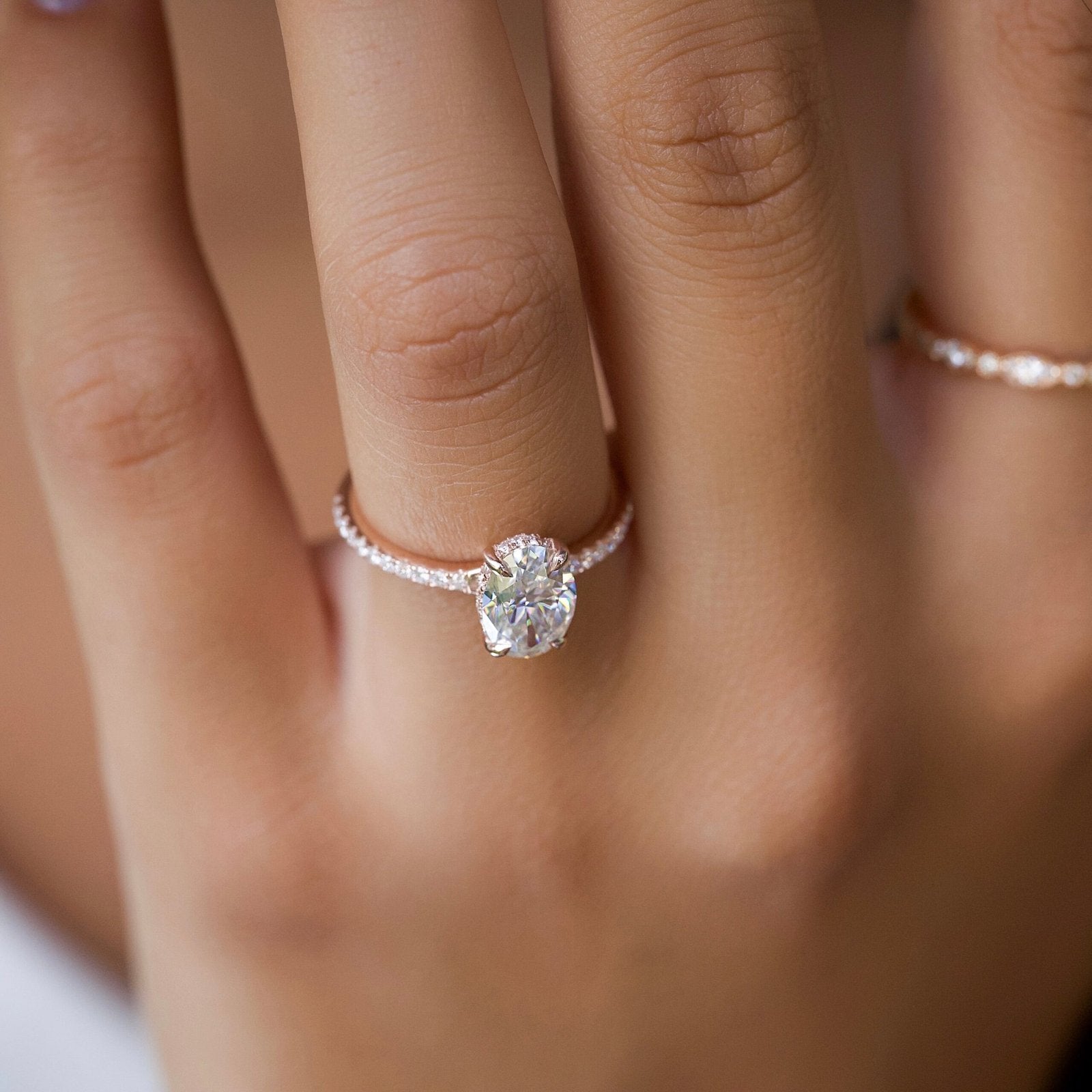 The Mandy Set  With A 3 Carat Oval 14K Rose Gold Moissanite