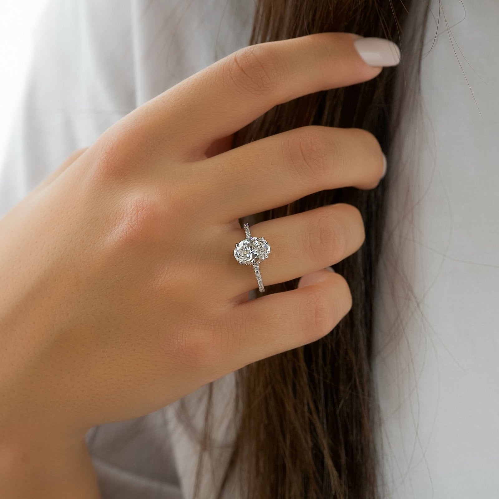 The Mandy Set  With A 4 Carat Oval 18K White Gold Moissanite