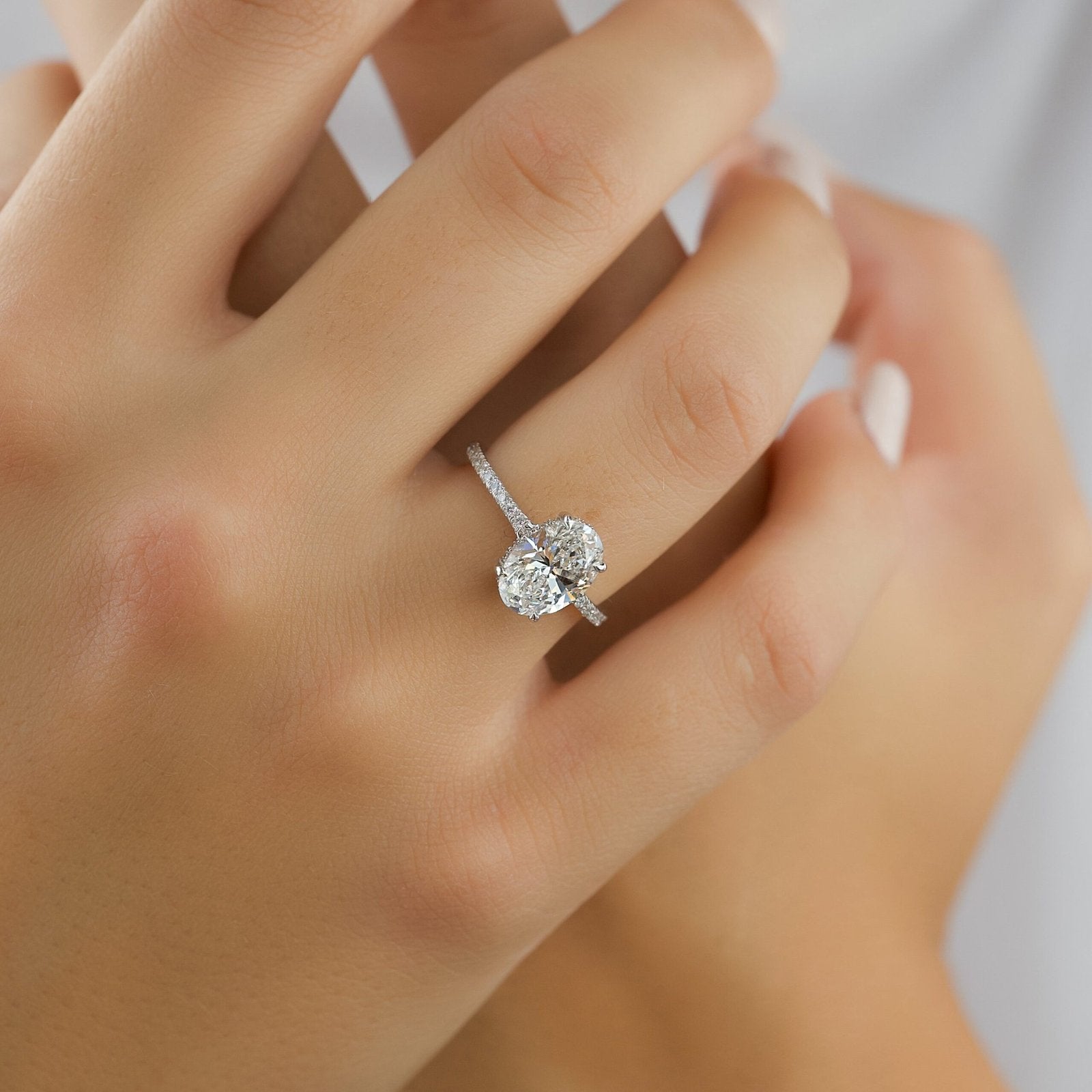 The Mandy Set  With A 4 Carat Oval 14K White Gold Moissanite