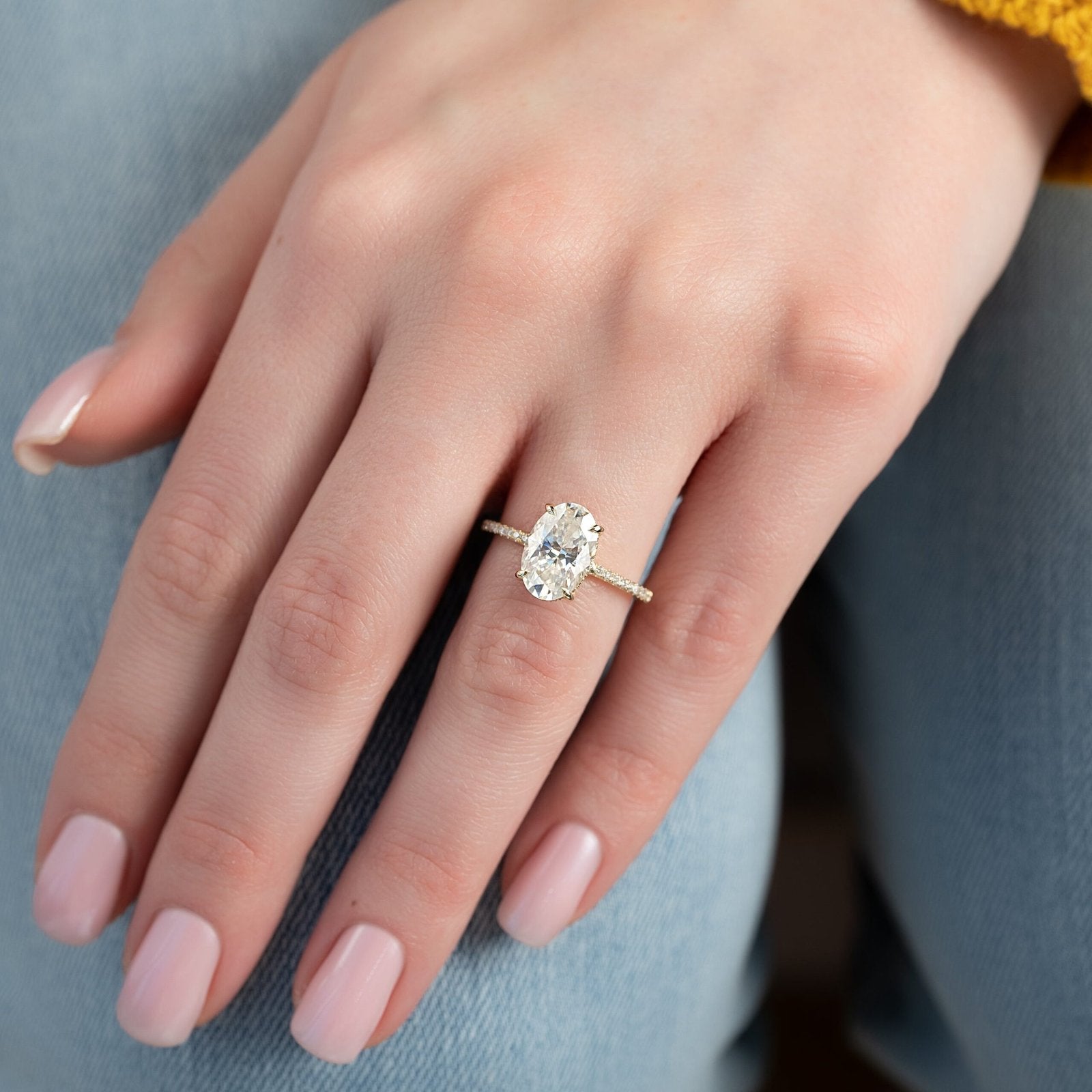 The Mandy Set  With A 1.5 Carat Oval 18K Yellow Gold Moissanite