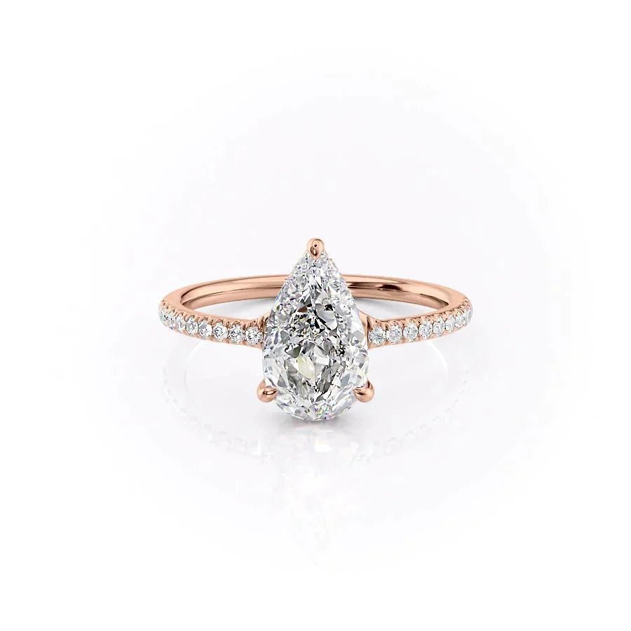 The Mandy Set  With A 3 Carat Pear 14K Rose Gold Moissanite