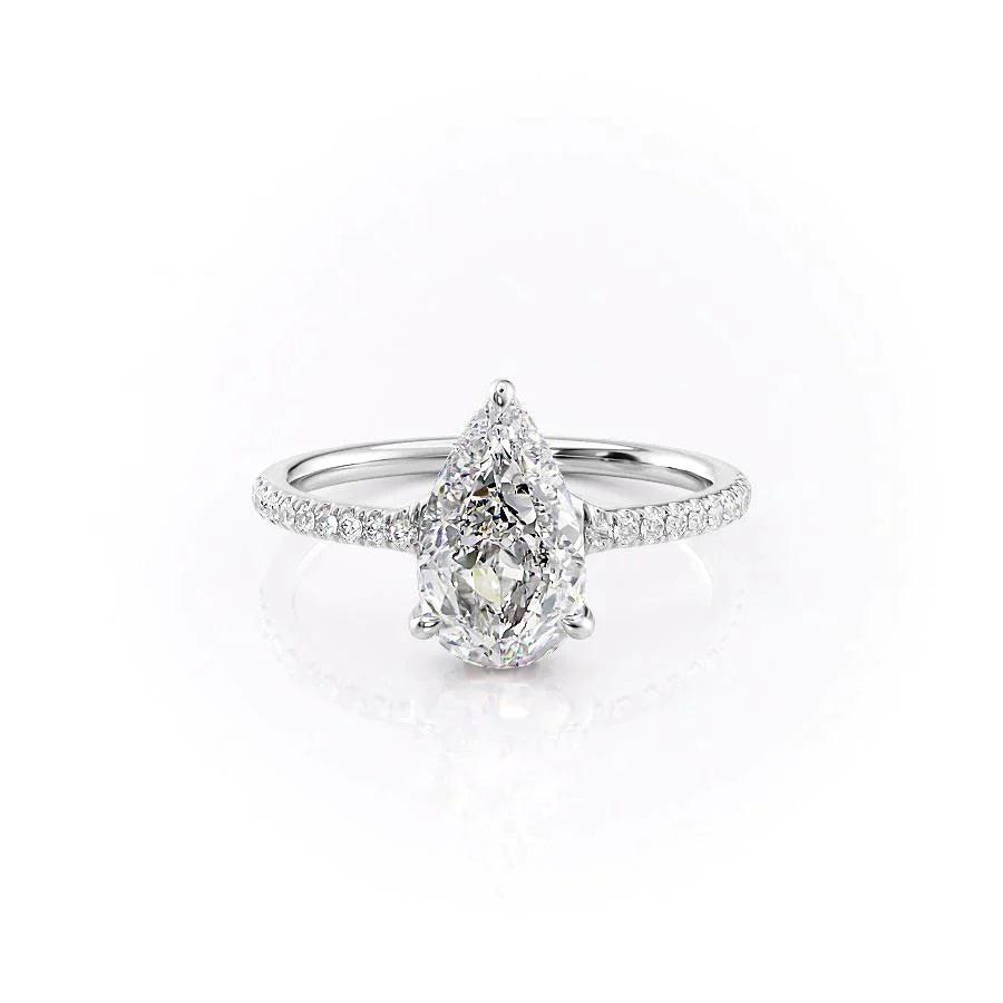 The Mandy Set  With A 1 Carat Pear 14K White Gold Moissanite