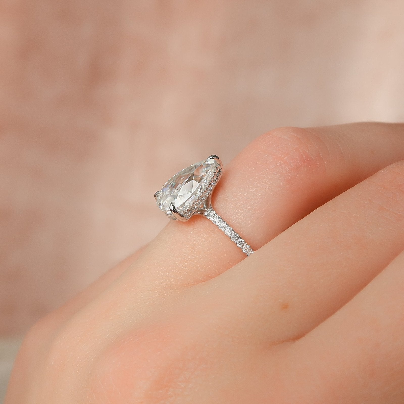 The Mandy Set  With A 1.5 Carat Pear 18K White Gold Moissanite