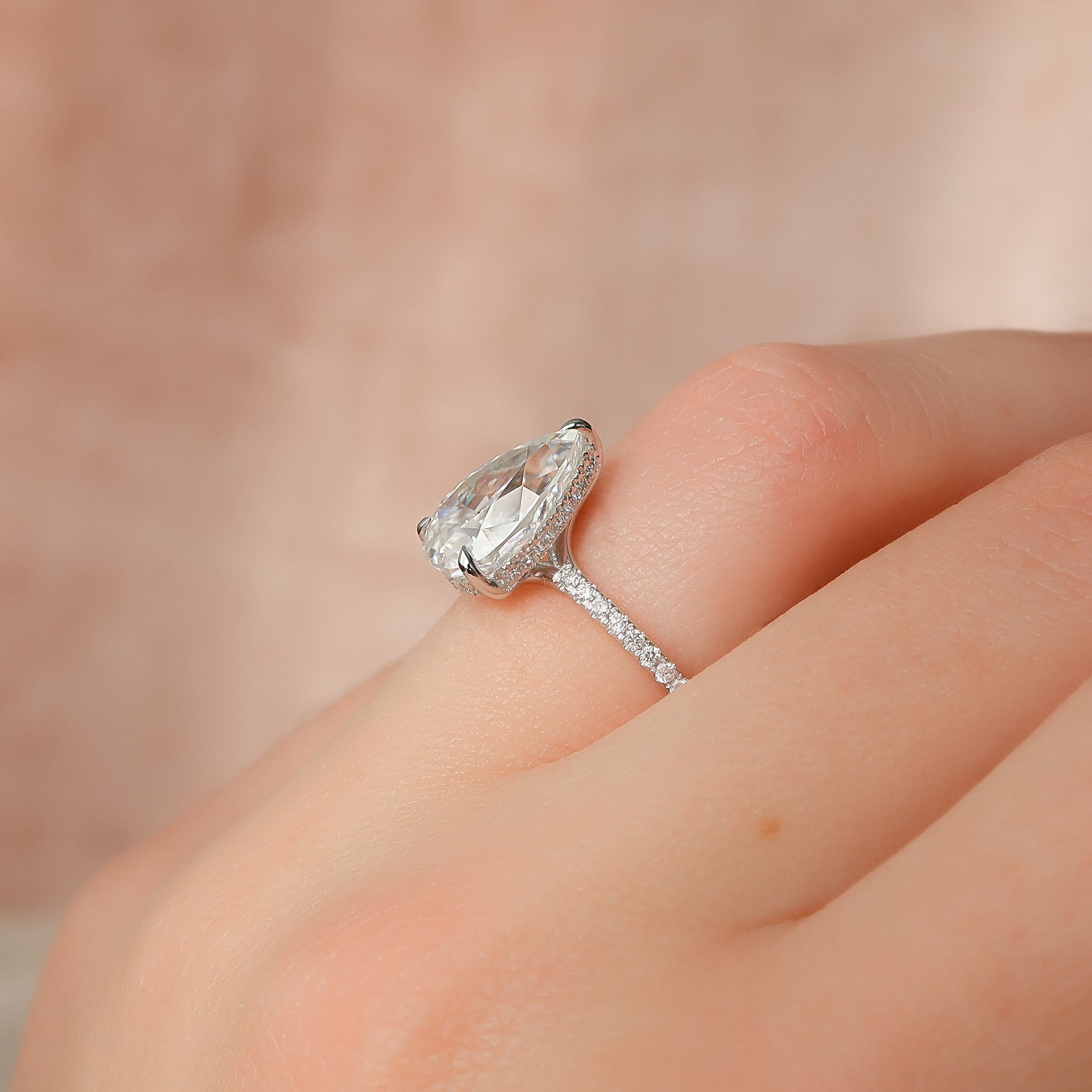 The Mandy Set  With A 1 Carat Pear 18K White Gold Moissanite