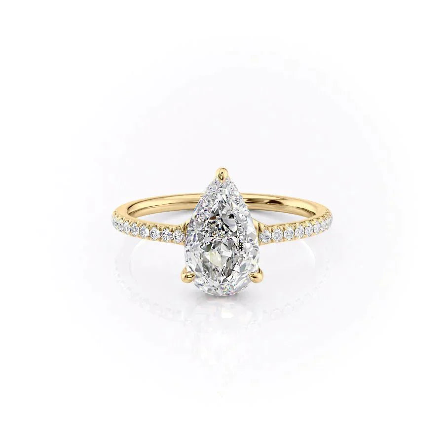The Mandy Set  With A 2 Carat Pear 14K Yellow Gold Moissanite