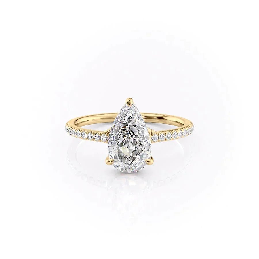 The Mandy Set  With A 5 Carat Pear 18K Yellow Gold Moissanite