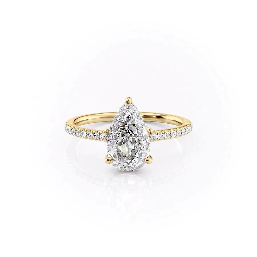 The Mandy Set  With A 1 Carat Pear 14K Yellow Gold Moissanite