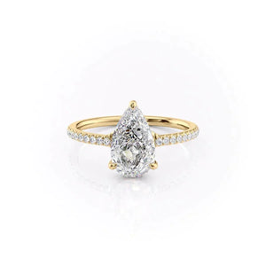 The Mandy Set  With A 1 Carat Pear 14K Yellow Gold Moissanite