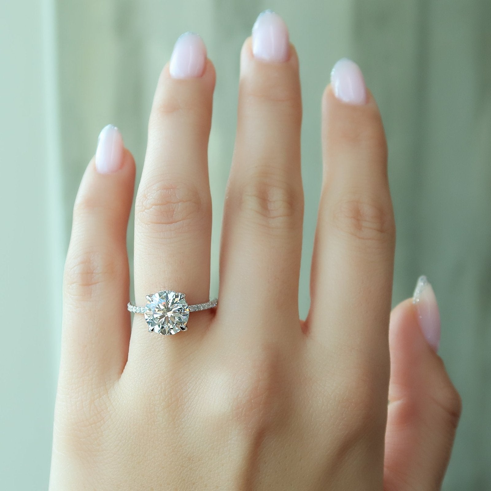 The Mandy Set  With A 3 Carat Round 14K White Gold Moissanite