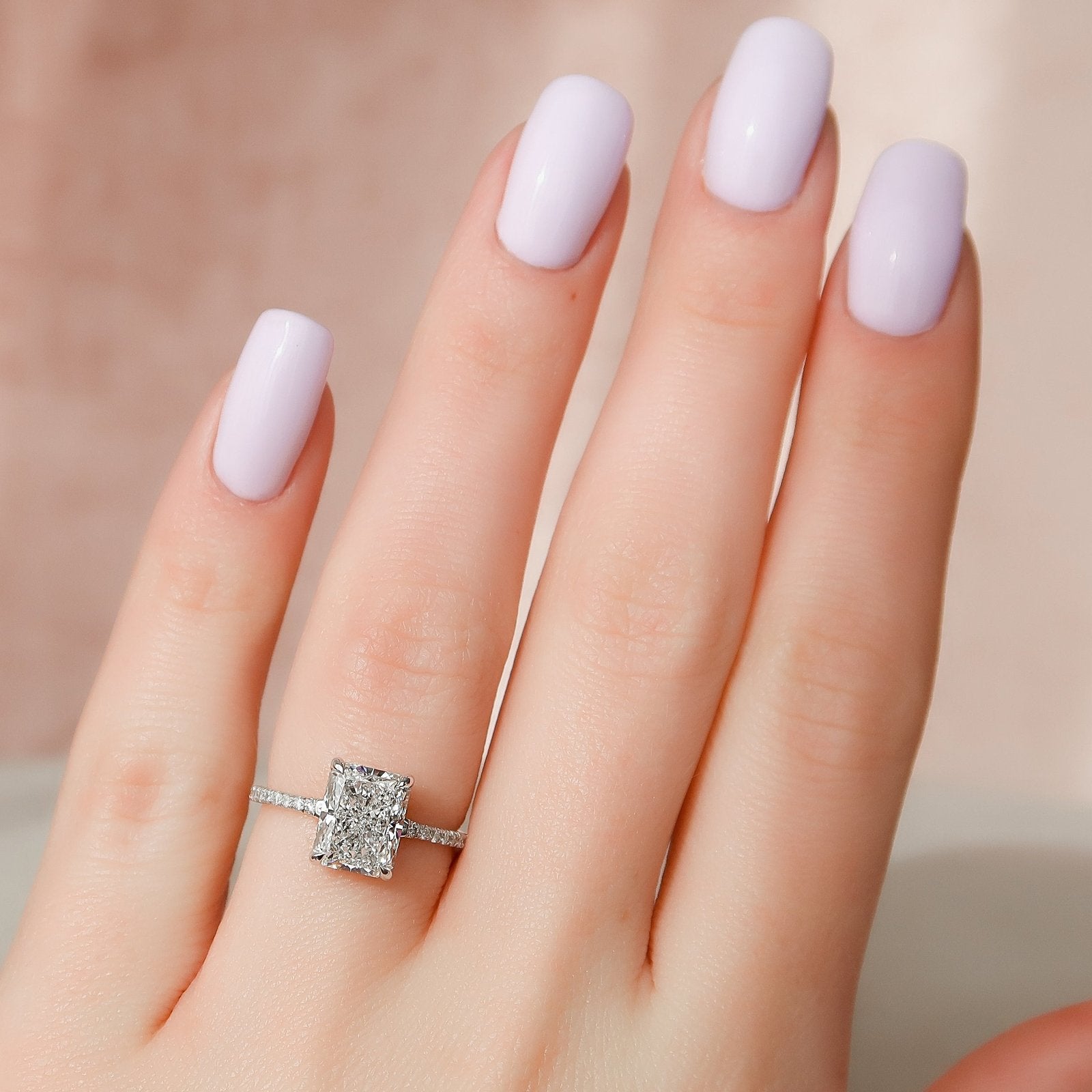 The Mandy Set  With A 4 Carat Radiant 14K White Gold Moissanite