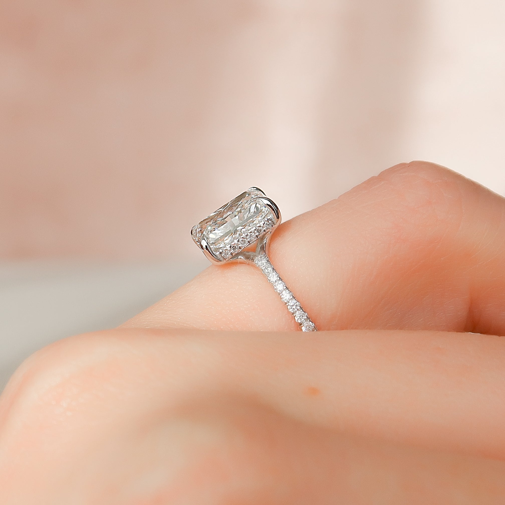 The Mandy Set  With A 1 Carat Radiant 18K White Gold Moissanite