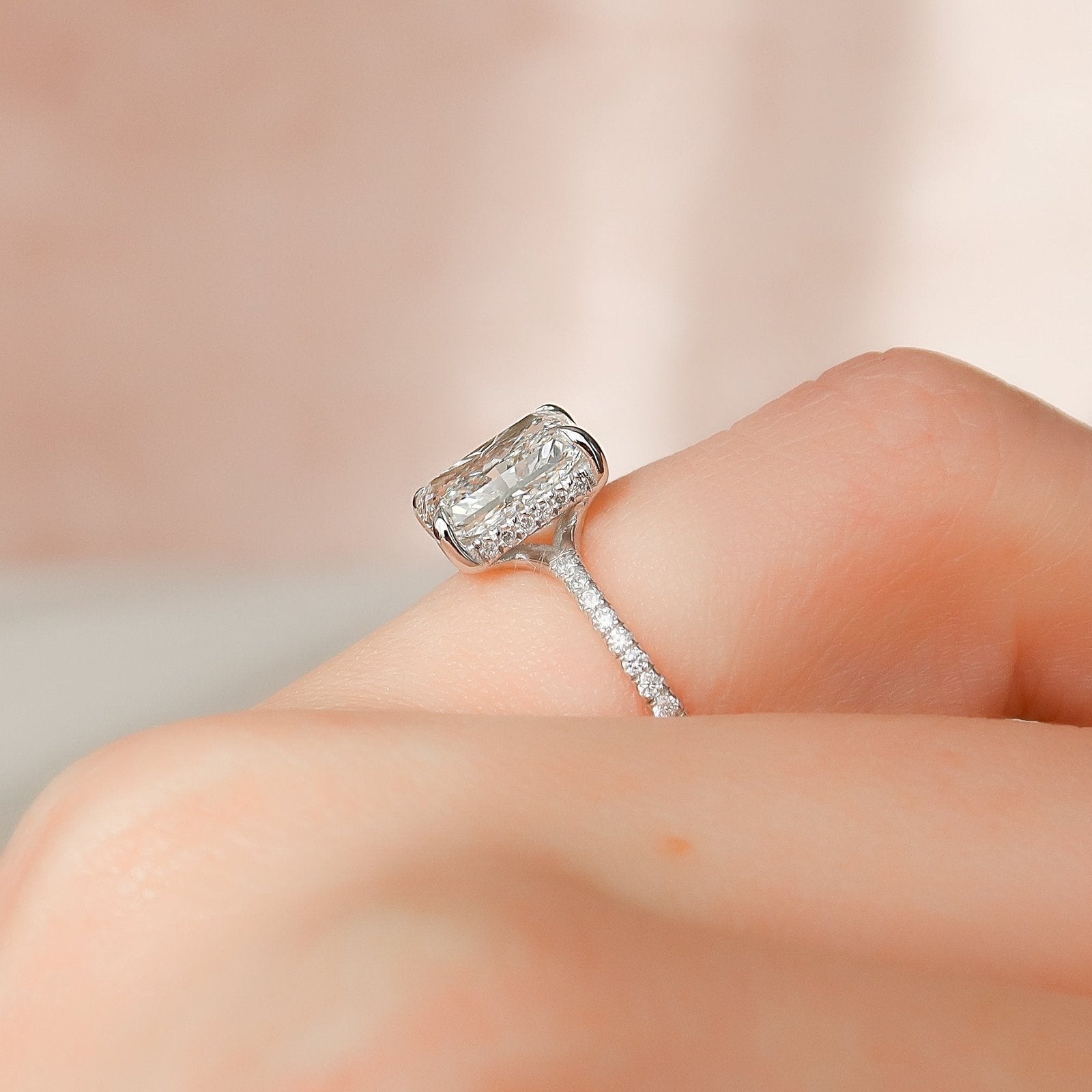 The Mandy Set  With A 2 Carat Radiant 18K White Gold Moissanite