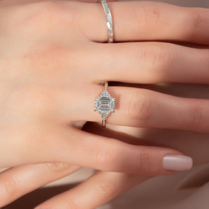 The Scarlett Set  With A 2.5 Carat Emerald 14K White Gold Moissanite