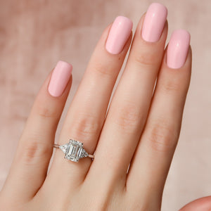 The Scarlett Set  With A 2.5 Carat Emerald 14K White Gold Moissanite