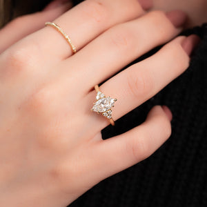 The Scarlett Set  With A 2.5 Carat Marquise 14K Yellow Gold Moissanite