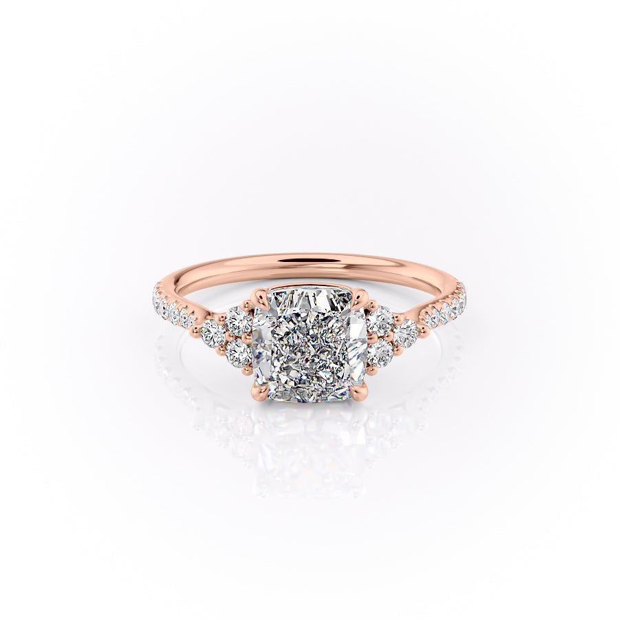 The Scarlett Set With A 2.5 Carat Cushion 14K Rose Gold Lab Diamond