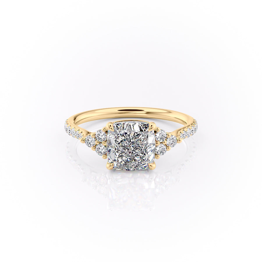 The Scarlett Set With A 2.5 Carat Cushion 18K Yellow Gold Lab Diamond