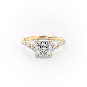 The Scarlett Set With A 1 Carat Princess 14K Yellow Gold Lab Diamond