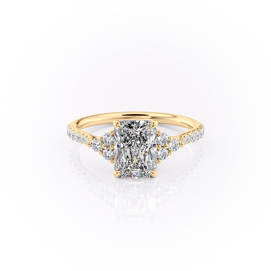 The Scarlett Set With A 3 Carat Radiant 14K Yellow Gold Lab Diamond