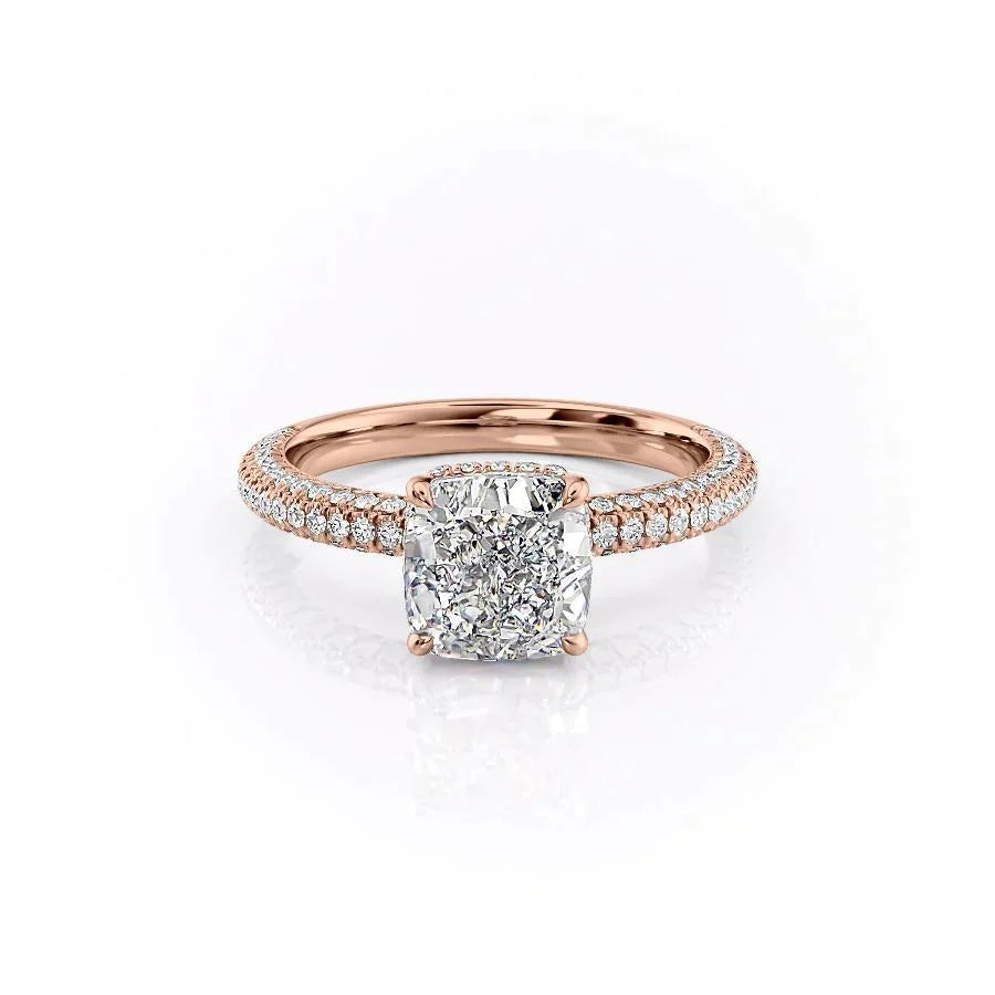 The Celine Set  With A 5 Carat Cushion 18K Rose Gold Moissanite