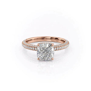 The Celine Set  With A 5 Carat Cushion 18K Rose Gold Moissanite