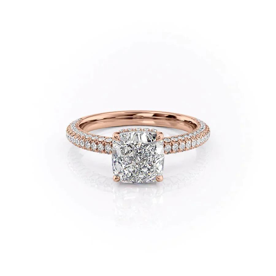 The Celine Set  With A 1.5 Carat Cushion 14K Rose Gold Moissanite