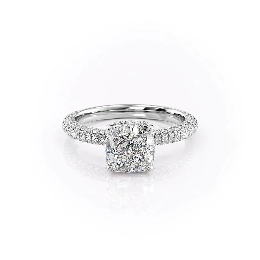 The Celine Set  With A 2 Carat Cushion 14K White Gold Moissanite