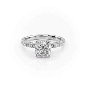 The Celine Set  With A 5 Carat Cushion 14K White Gold Moissanite