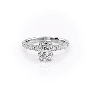 The Celine Set With A 1.5 Carat E. Cushion 18K White Gold Lab Diamond