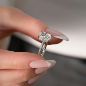 The Celine Set With A 1.5 Carat E. Cushion 18K White Gold Lab Diamond