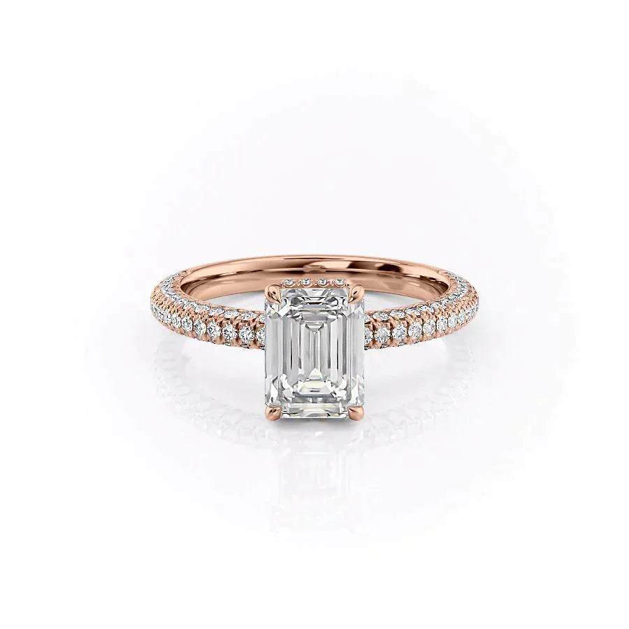 The Celine Set  With A 4.5 Carat Emerald 14K Rose Gold Moissanite