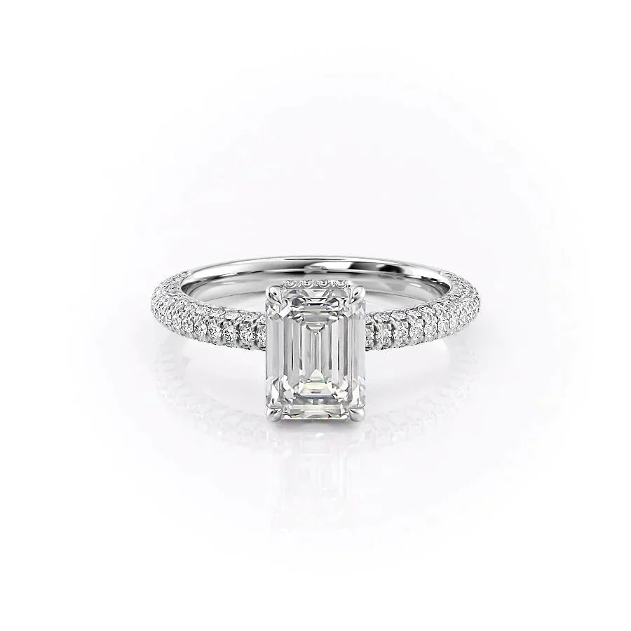 The Celine Set  With A 2.5 Carat Emerald 18K White Gold Moissanite