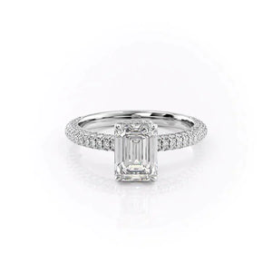 The Celine Set  With A 3 Carat Emerald 18K White Gold Moissanite